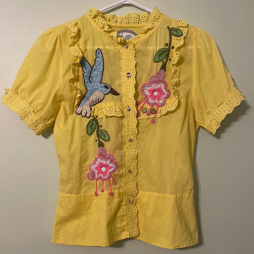 Joystick Hand Embroidered 100% Cotton Yellow Blouse